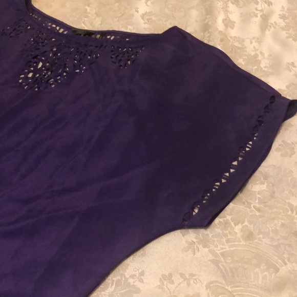 VINTAGE UNUQUE GUESS LOS ANGELES PURPLE TOP - SIZE S - LACY CUT OUTS - #328 - Picture 7 of 11